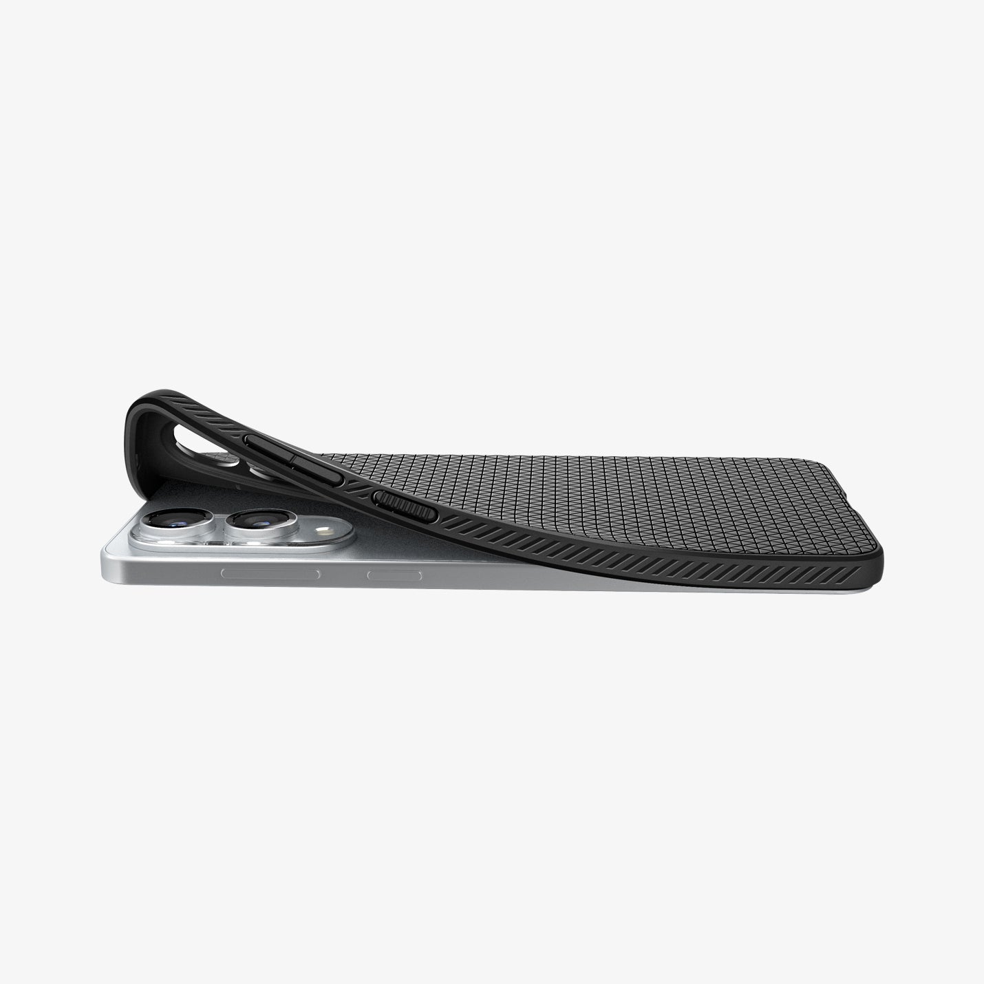 ACS09420 - Galaxy S25 Edge Case Liquid Air in Matte Black showing the back and partial side while corner is slightly lifting