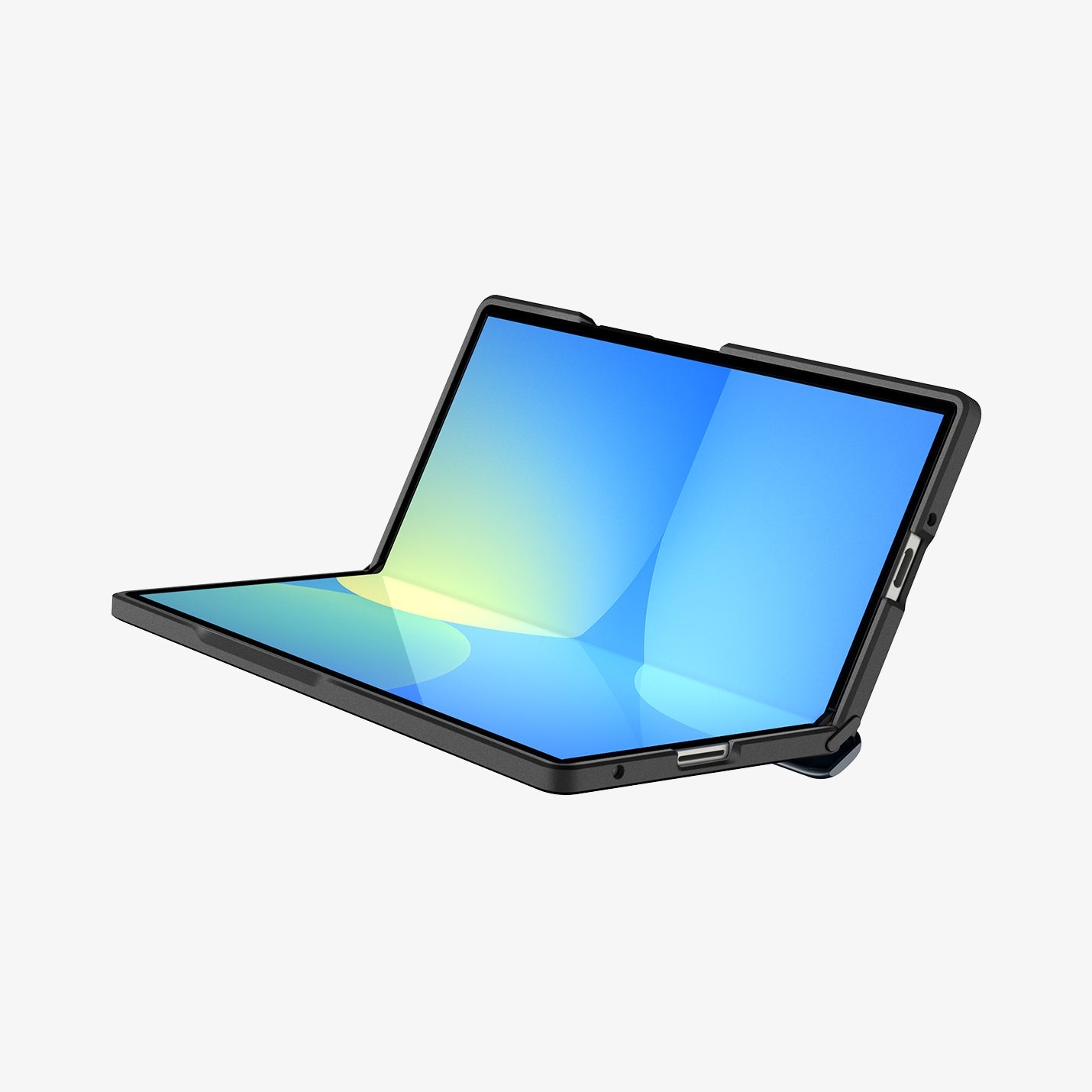 ACS09552 - Galaxy Z Fold 7 - Slim Armor Pro (MagFit) in metal slate showing the front, partial side and bottom, partially folded