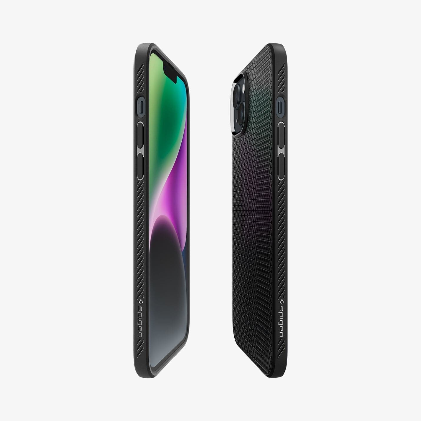ACS05037 - iPhone 14 Case Liquid Air in matte black showing the sides, partial back and front
