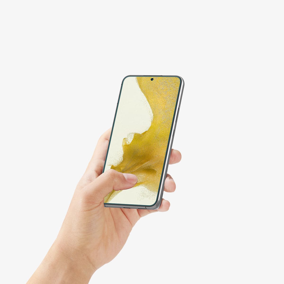 AFL04144 - Galaxy S22 Plus 5G Screen Protector Neo Flex Solid shown on phone with person holding device