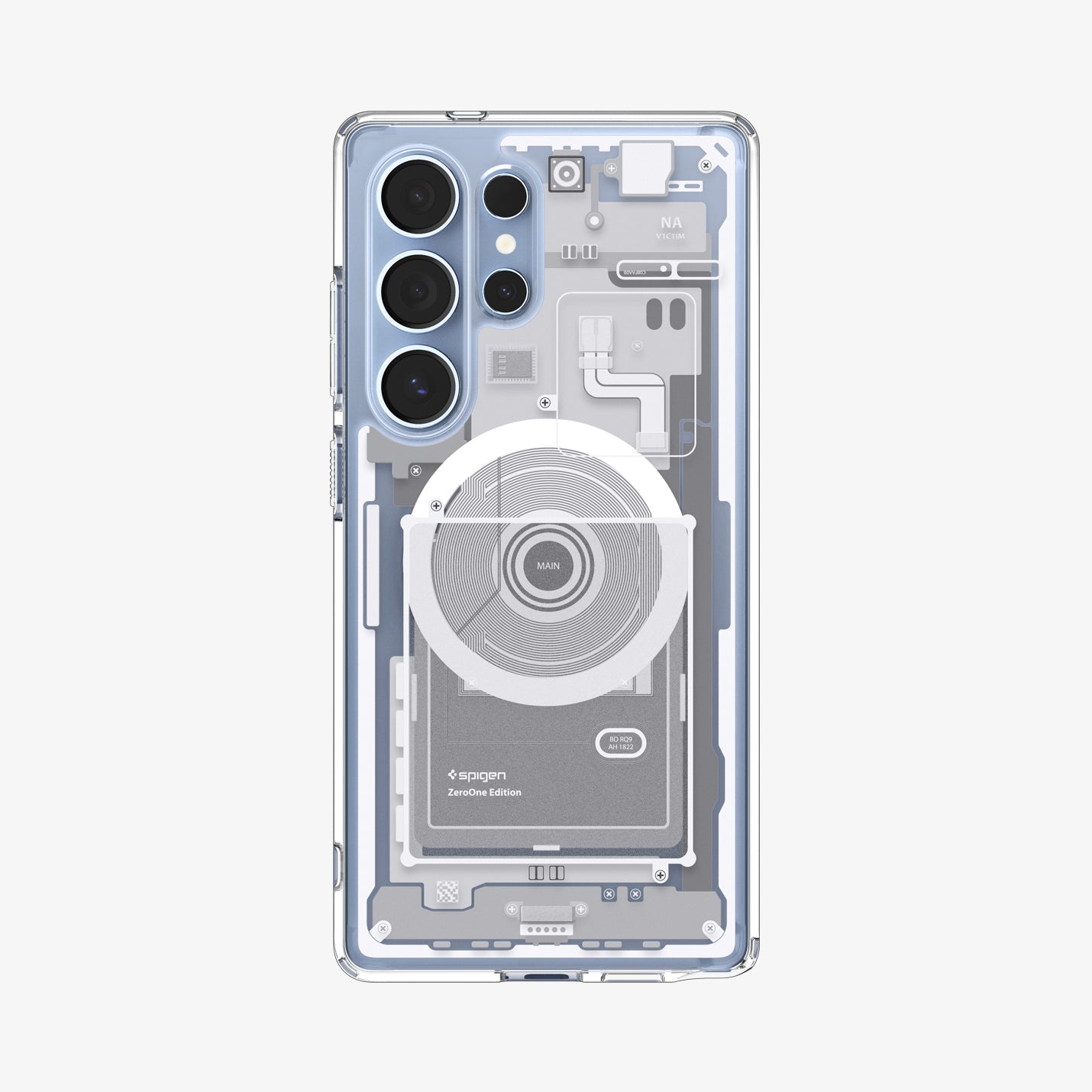 ACS08958 - Galaxy S25 Ultra Case Ultra Hybrid Metal Ring Zero One (MagFit) in Zero One White showing the back