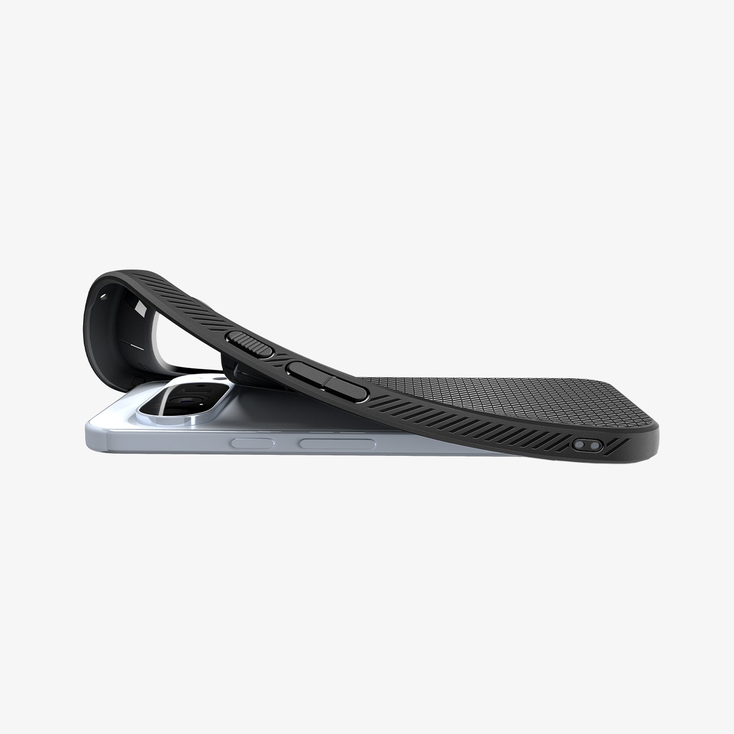 ACS09737 - Pixel 10 Pro XL Case Liquid Air in matte black showing the device laying flat and case slightly bending away at the top