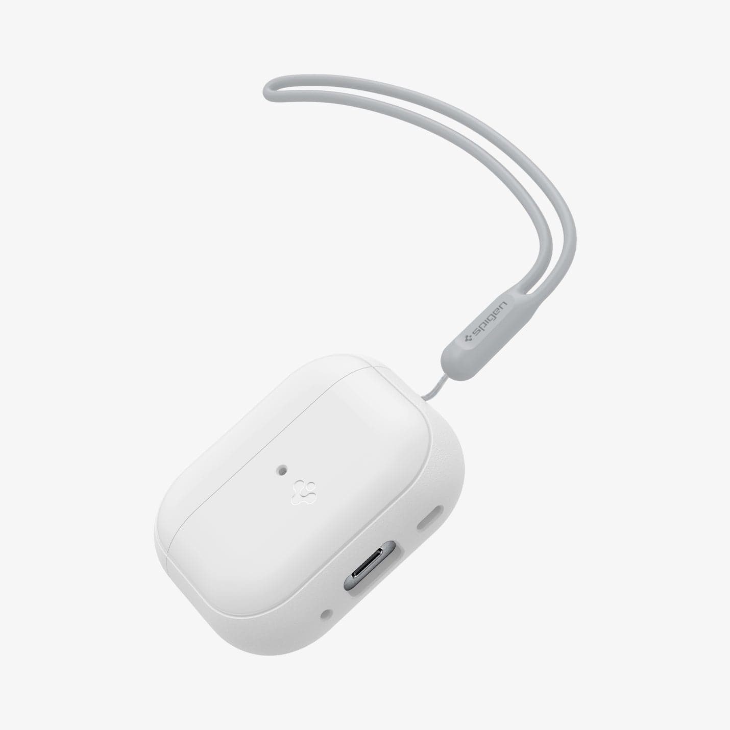 ACS05811 - Apple AirPods Pro 2 Case Silicone Fit + strap in white showing the front, bottom and strap