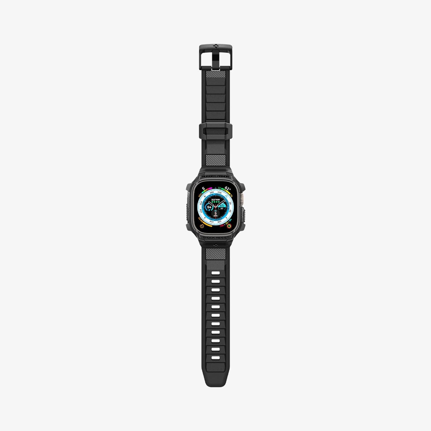 ACS05460 - Apple Watch Series (Apple Watch (49mm)) in matte black showing the front with watch band laid out flat
