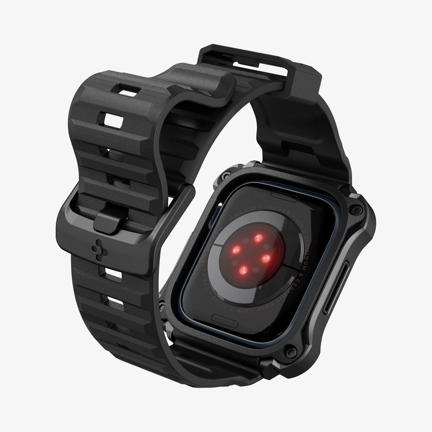 ACS05237 - Apple Watch Series (45mm) Case Tough Armor Pro Metal in black showing the back and inside of band