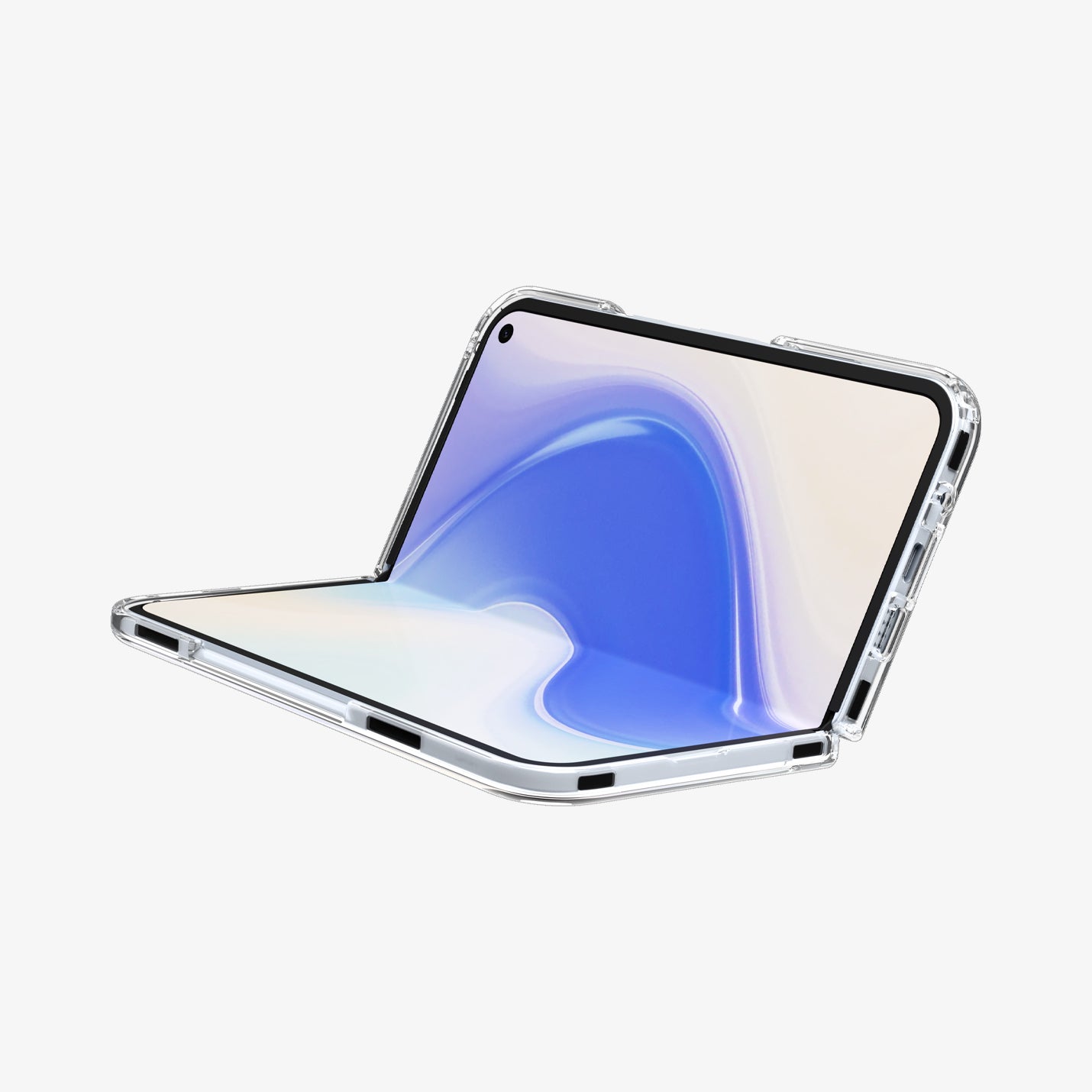 ACS09742 - Pixel 10 Pro Fold Case Ultra Hybrid Metal Ring (MagFit) in crystal clear showing the front and side with device half open