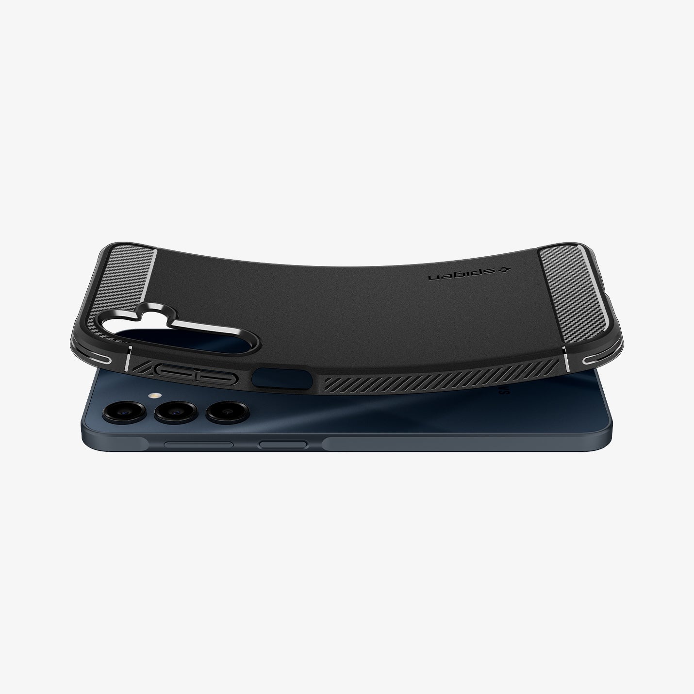 ACS08891 - Galaxy A16 5G Case Rugged Armor in Matte Black showing the back, partially lifted, hovering above the device