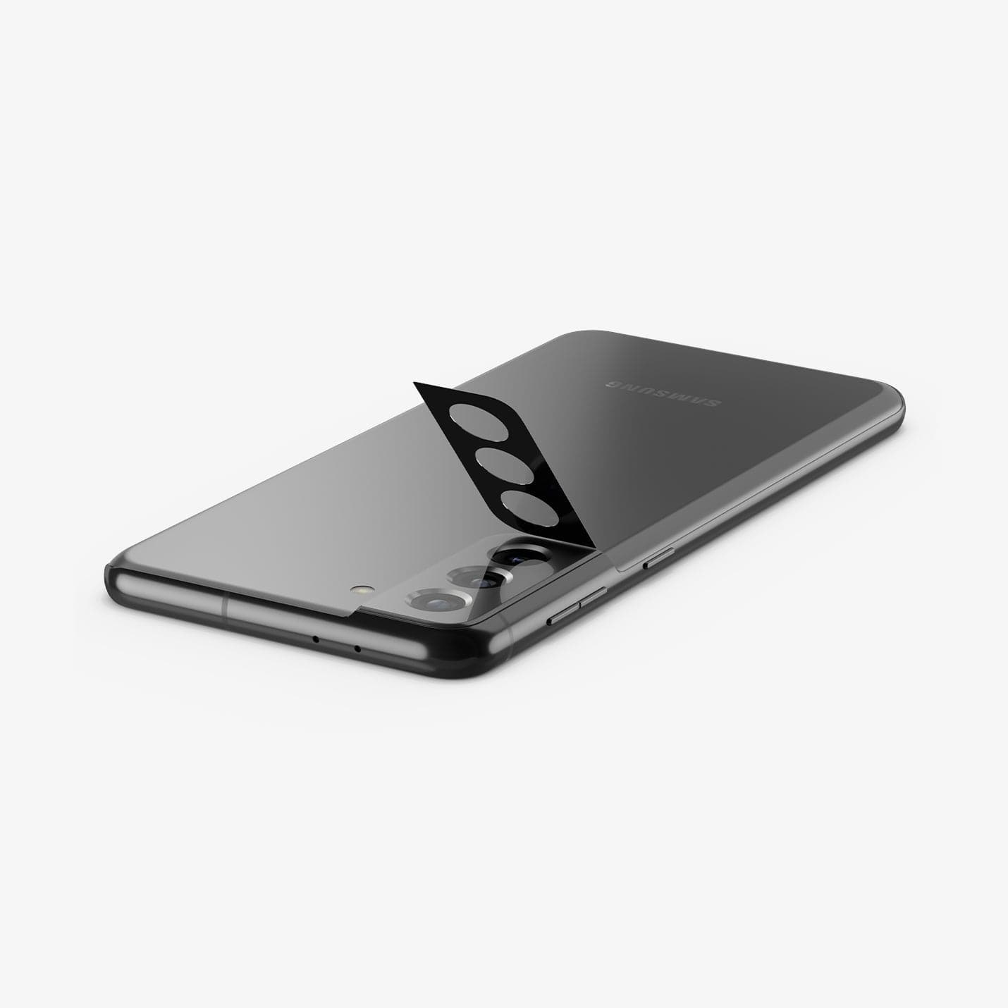 AGL04146 - Galaxy S22 5G Galaxy S22 Plus 5G Optik Lens Protector in black showing it angled to be applied on phone camera lens