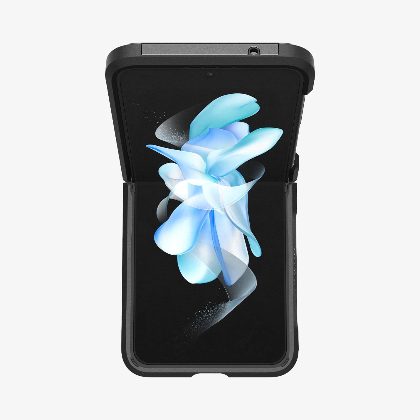 ACS05111 - Galaxy Z Flip 4 Case Tough Armor in black showing the side and partial front with device halfway opened
