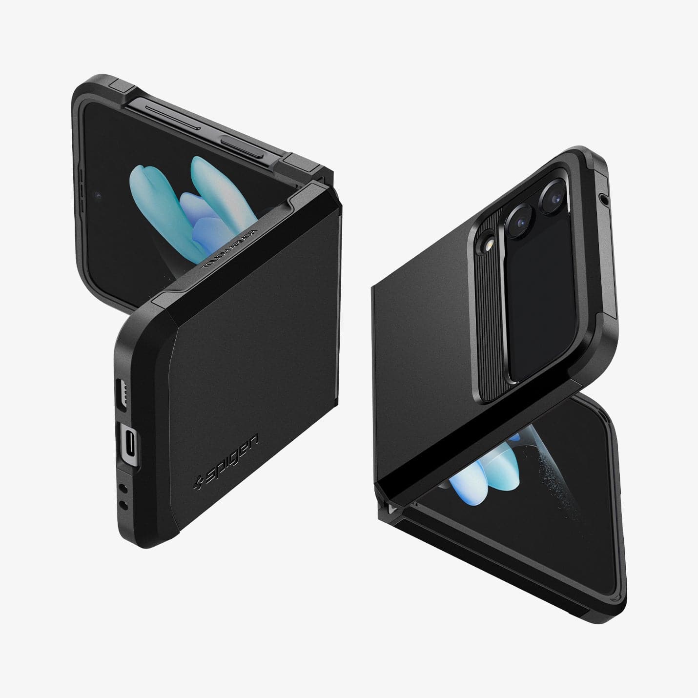 ACS05111 - Galaxy Z Flip 4 Case Tough Armor in black showing the back, sides and partial front