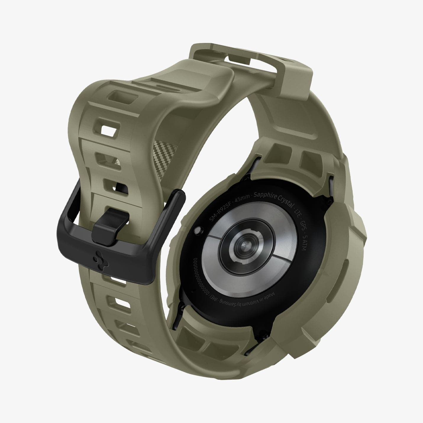 ACS05913 - Galaxy Watch 5 Pro (45mm) Case Rugged Armor Pro in vintage khaki showing the back and inside of band