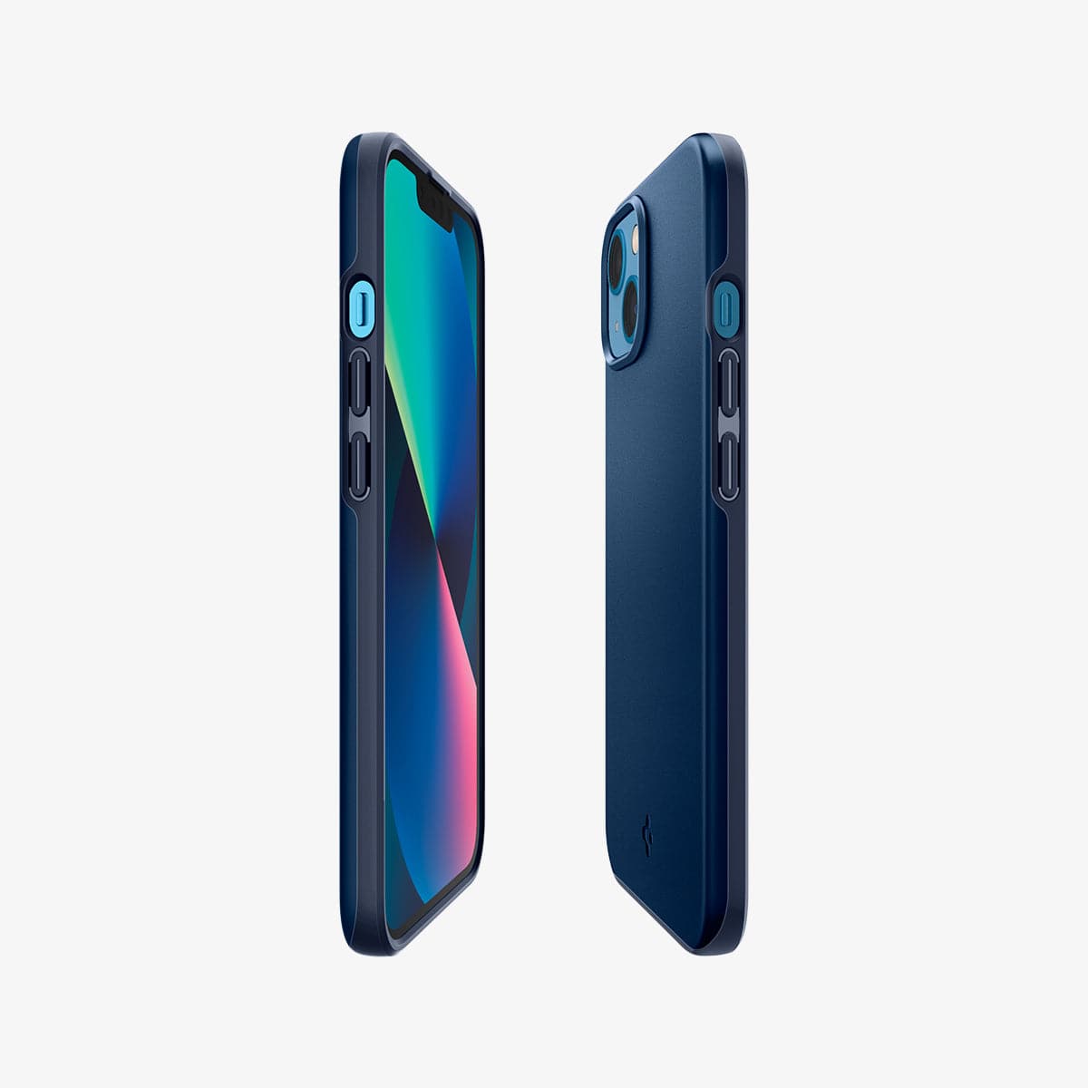 ACS03307 - iPhone 13 Mini Case Thin Fit in navy blue showing the sides, partial back and front