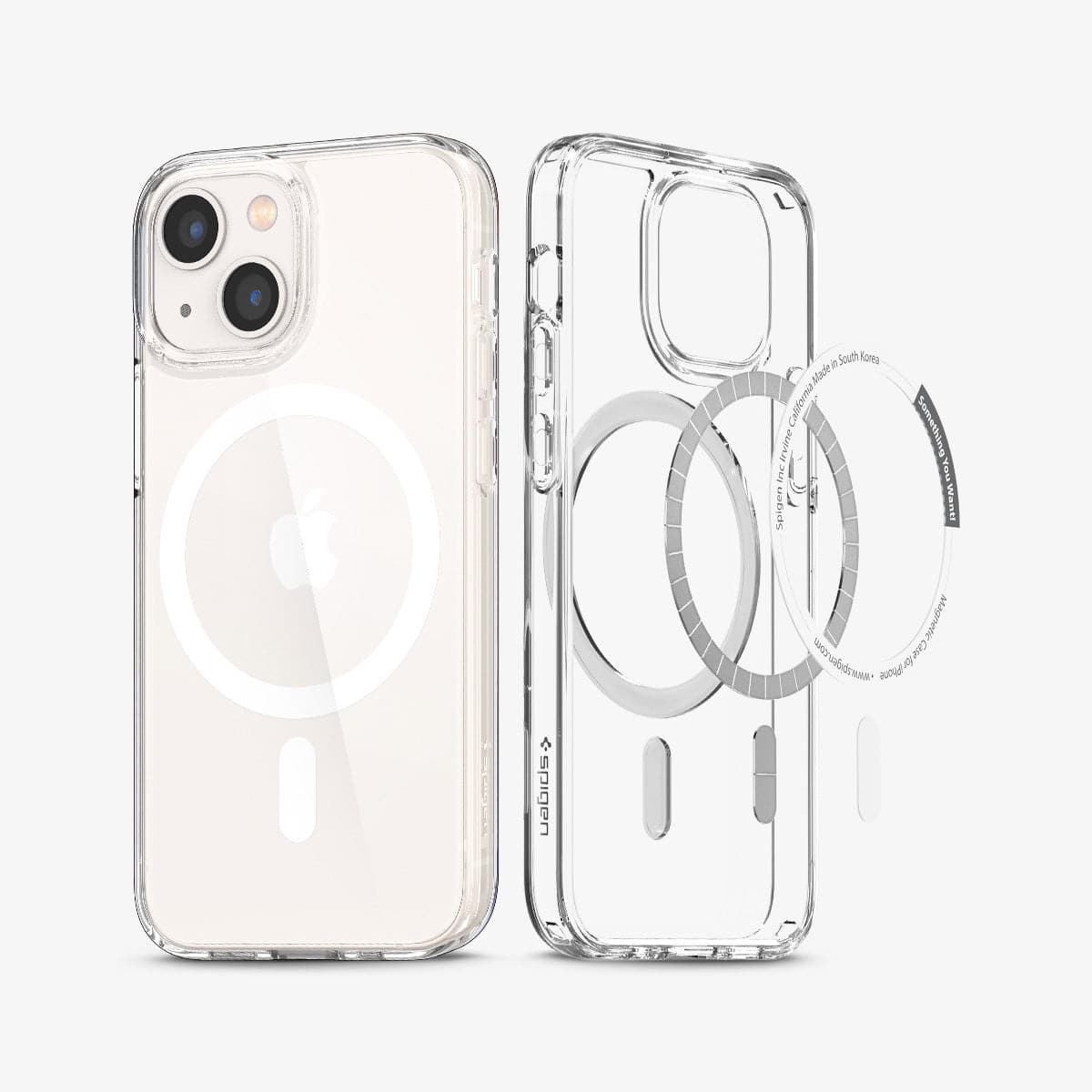 ACS03322 - iPhone 13 Mini Case Ultra Hybrid Mag Safe Compatible in white showing the back and inside magnetic ring layers