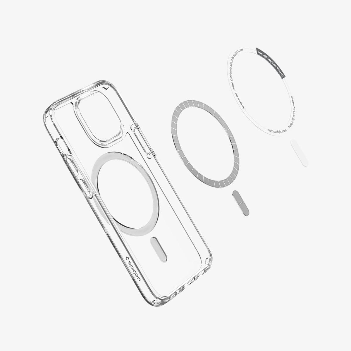 ACS03322 - iPhone 13 Mini Case Ultra Hybrid Mag Safe Compatible in white showing the inside magnetic ring layers