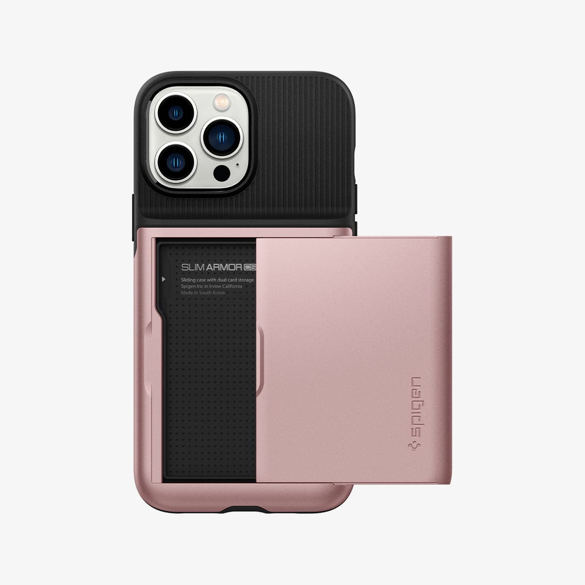ACS03219 - iPhone 13 Pro Max Case Slim Armor CS in rose gold showing the back with card slot open