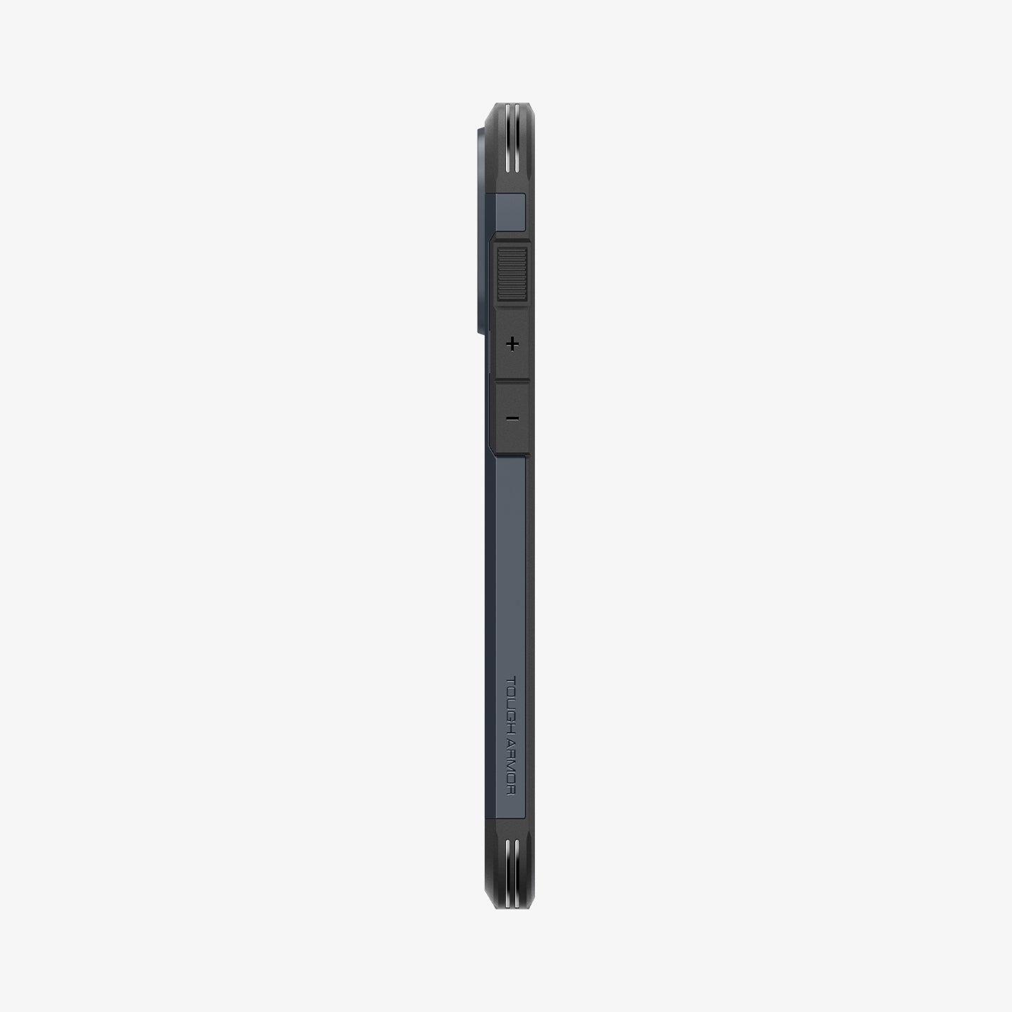 ACS08147 - iPhone 16 Pro Case Tough Armor AI (MagFit) in Metal Slate showing the side with volume buttons