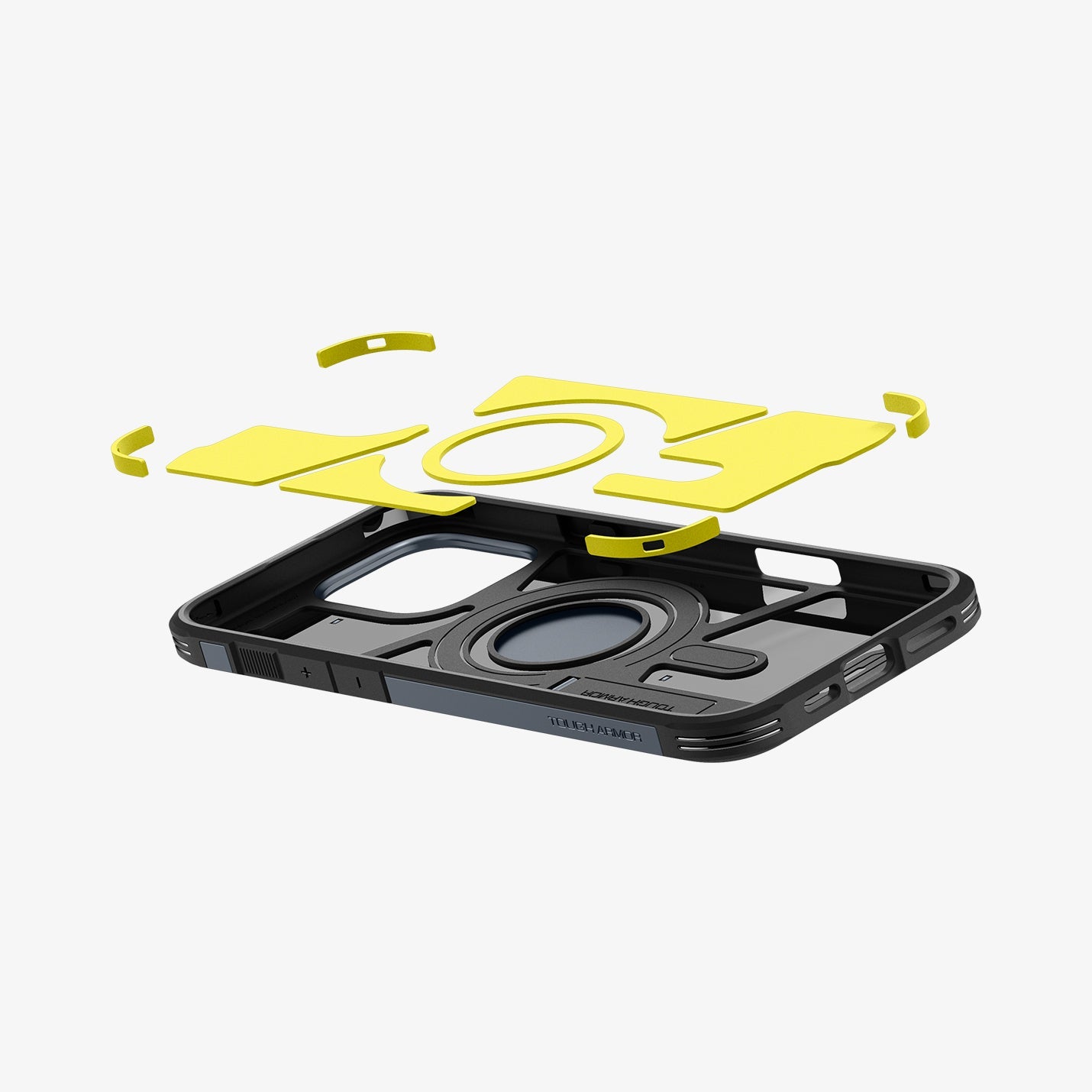 ACS08147 - iPhone 16 Pro Case Tough Armor AI (MagFit) in Metal Slate showing the impact foam hovering above the inner case