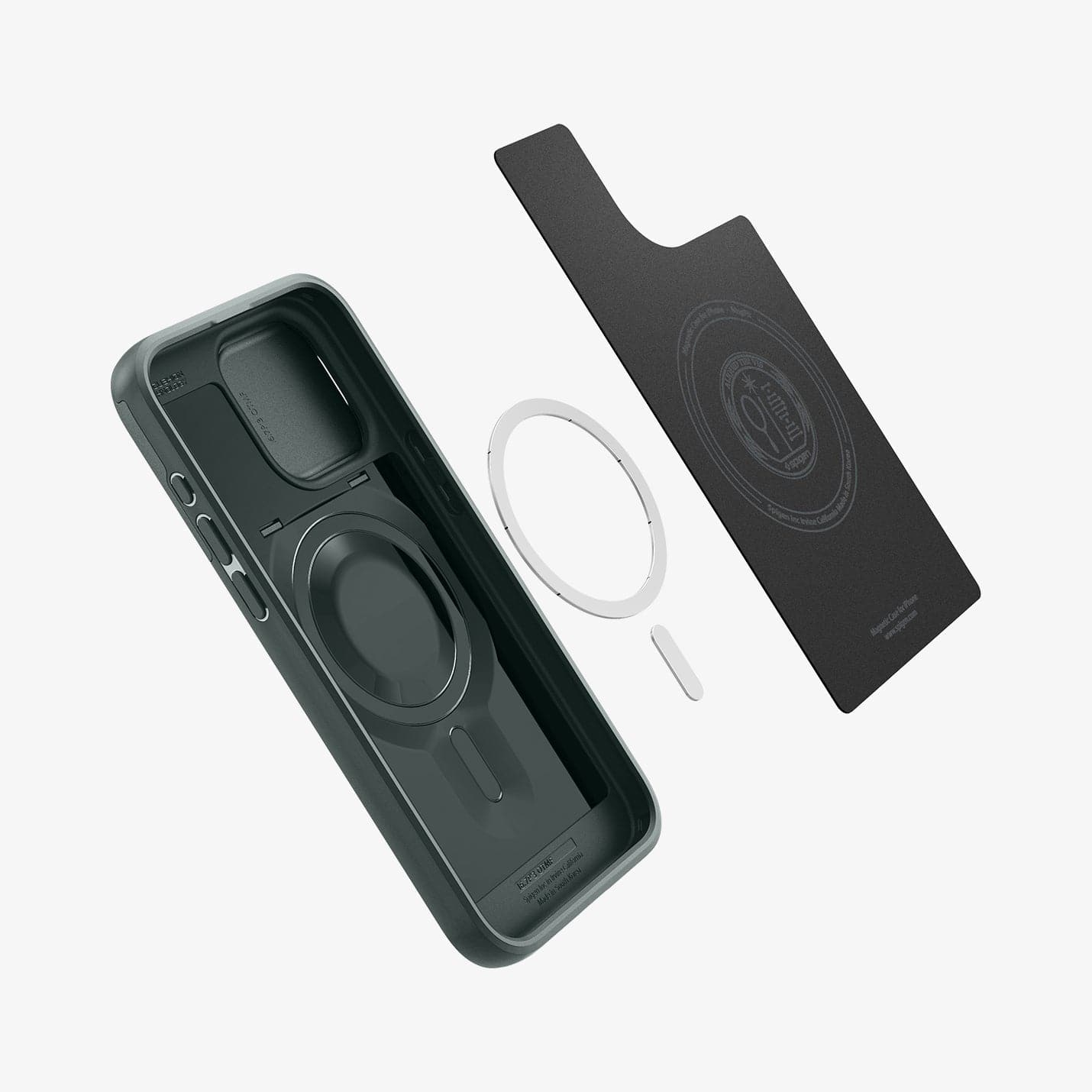 ACS06600 - iPhone 15 Pro Max Case Optik Armor (MagFit) in abyss green showing the inside magnetic ring layers