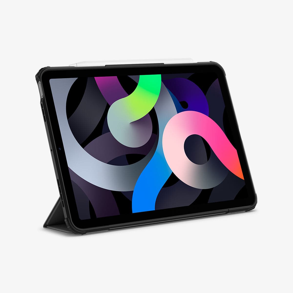 ACS02697 - iPad Air 10.9" (2022 / 2020) Case Ultra Hybrid Pro in black showing the front with device propped up by built in kickstand