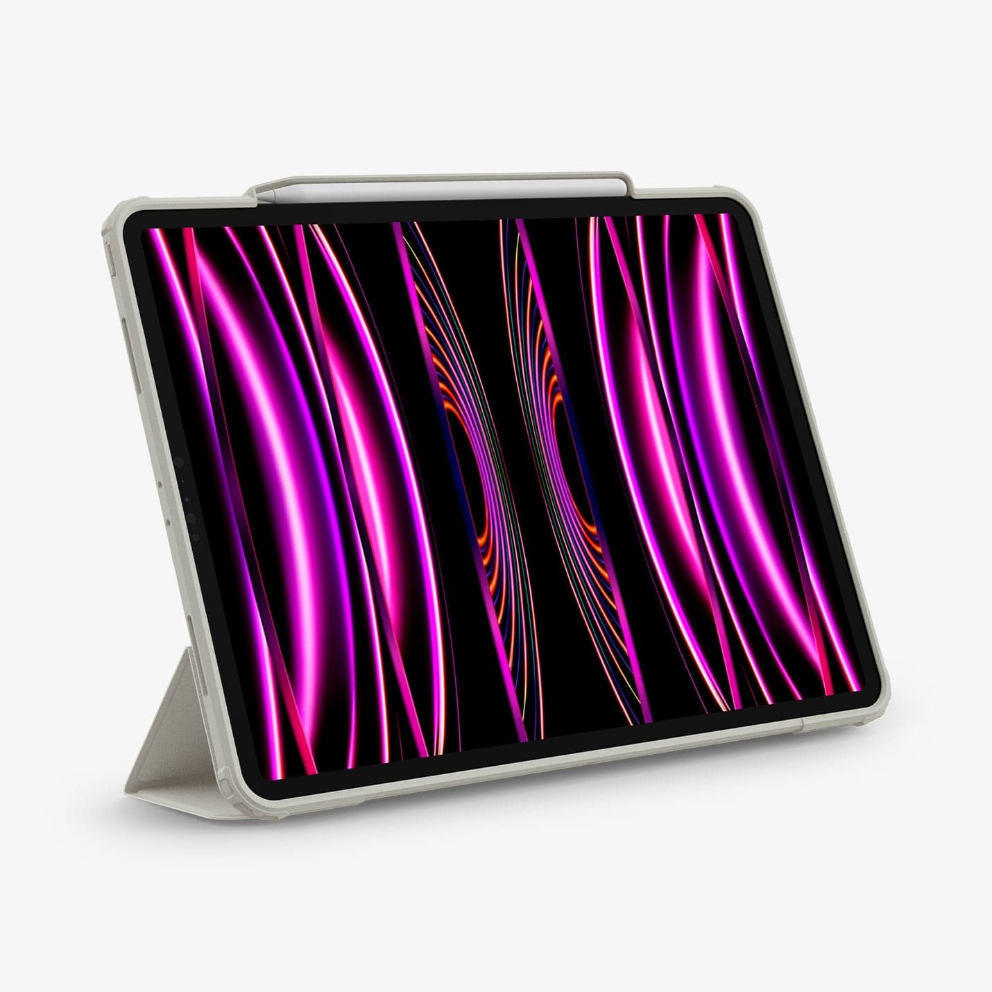 ACS06076 - iPad Pro 12.9" Case Air Skin Pro in gray showing the front with device propped up by built in kickstand