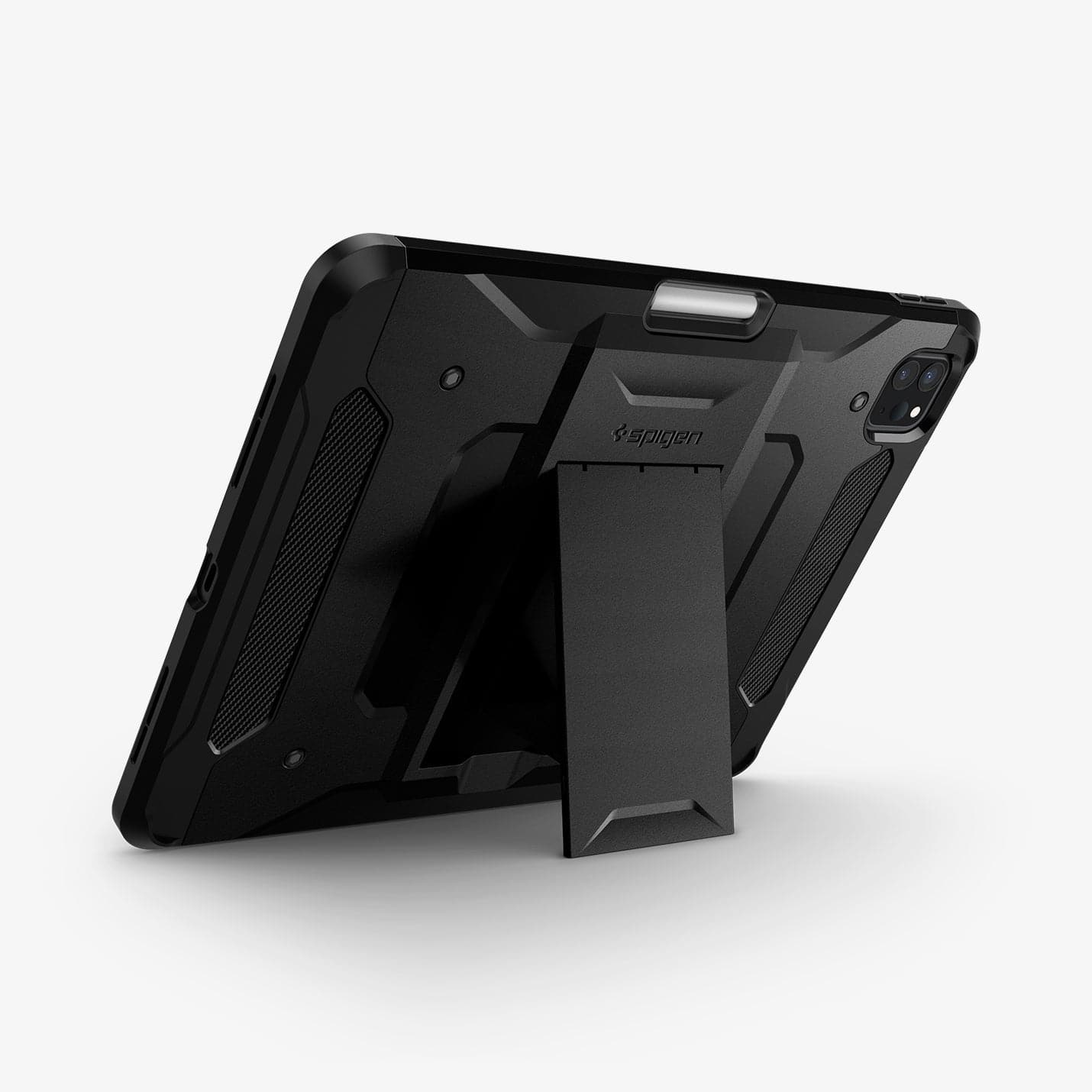 ACS01021 - iPad Pro 11" Case Tough Armor Pro in black showing the back with device propped up by built in kickstand