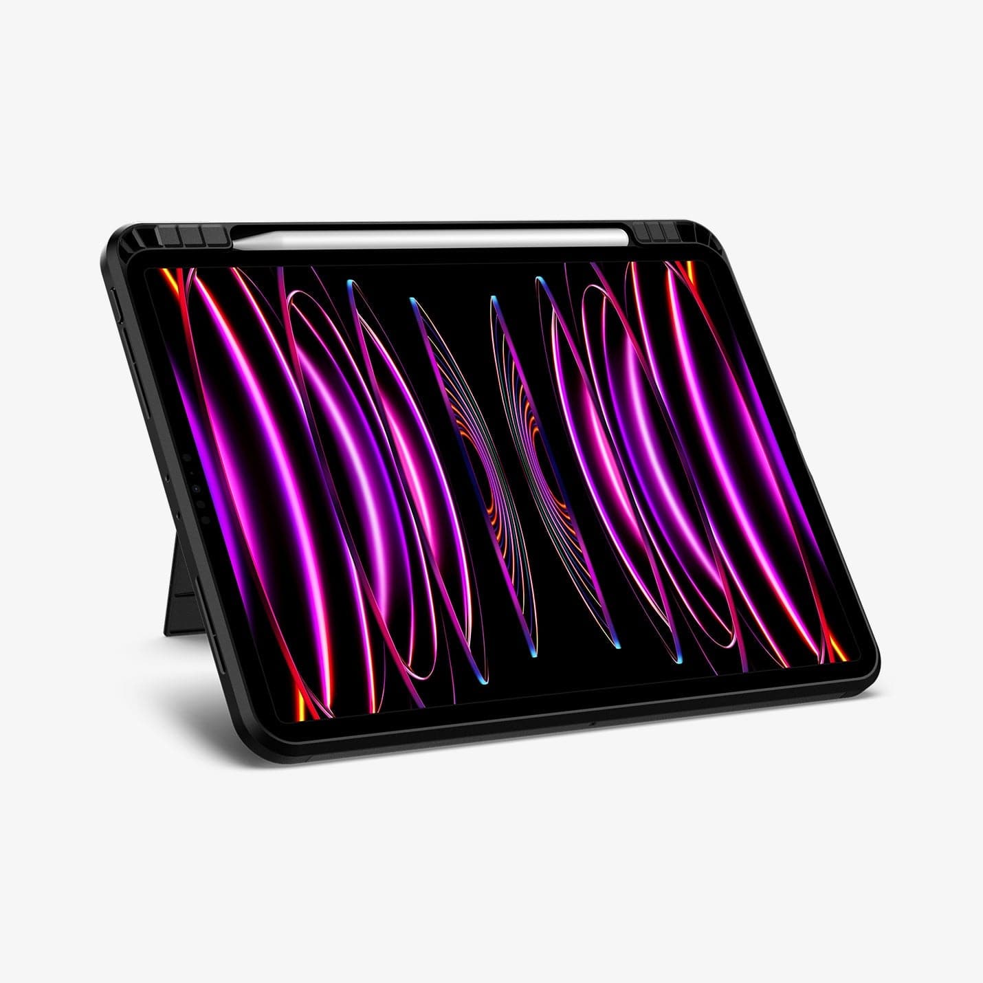 ACS01021 - iPad Pro 11" Case Tough Armor Pro in black showing the front with device propped up by built in kickstand