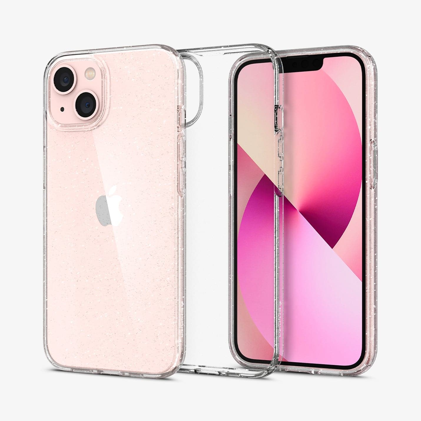 ACS03312 - iPhone 13 Mini Case Liquid Crystal Glitter in crystal quartz showing the back, inside and front