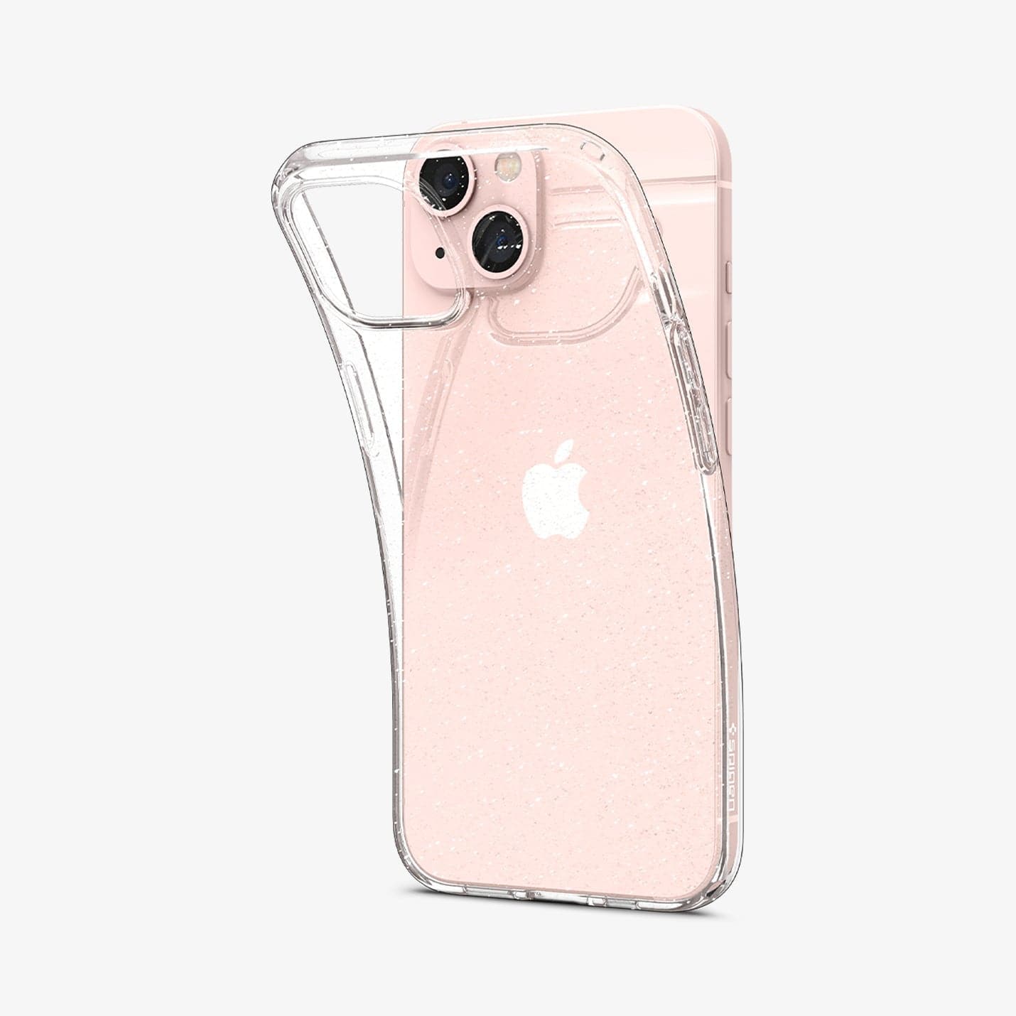 ACS03312 - iPhone 13 Mini Case Liquid Crystal Glitter in crystal quartz showing the flexible back