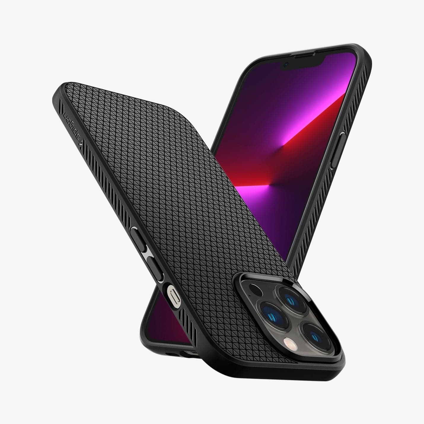 ACS03258 - iPhone 13 Pro Case Liquid Air in matte black showing the back, front, side, and top