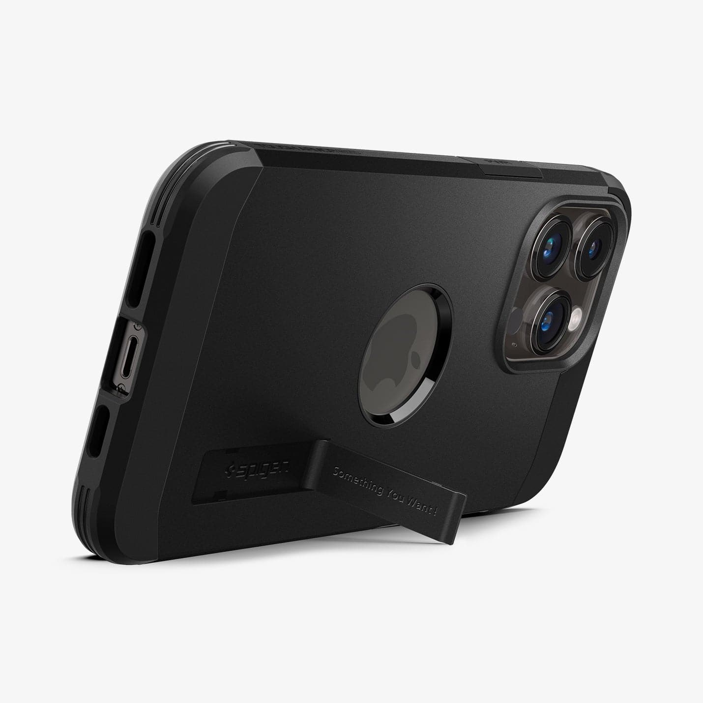 ACS04840 - iPhone 14 Pro Max Case Tough Armor (MagFit) in black showing the device being propped up horizontally by built in kickstand