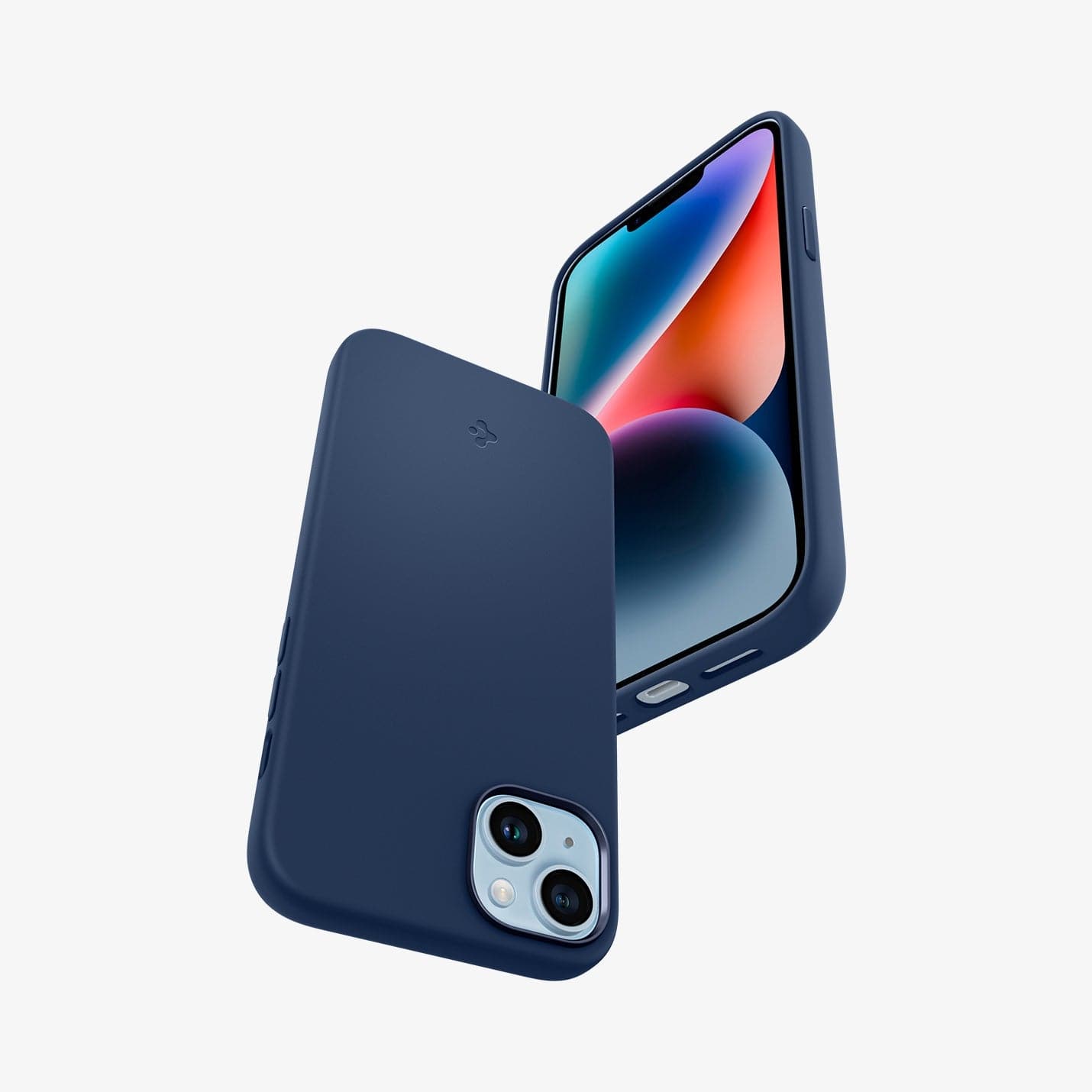 ACS05068 - iPhone 14 Case Silicone Fit (MagFit) in navy blue showing the back, front and bottom