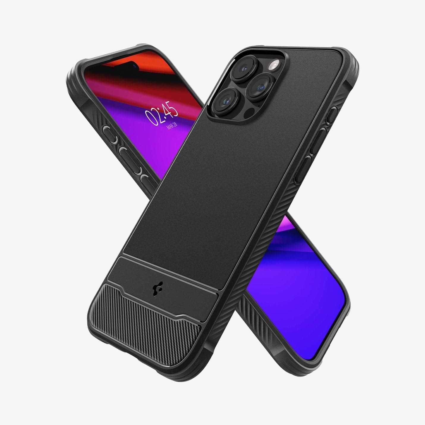 ACS06703 - iPhone 15 Pro Case Rugged Armor (MagFit) in matte black showing the back, front and sides