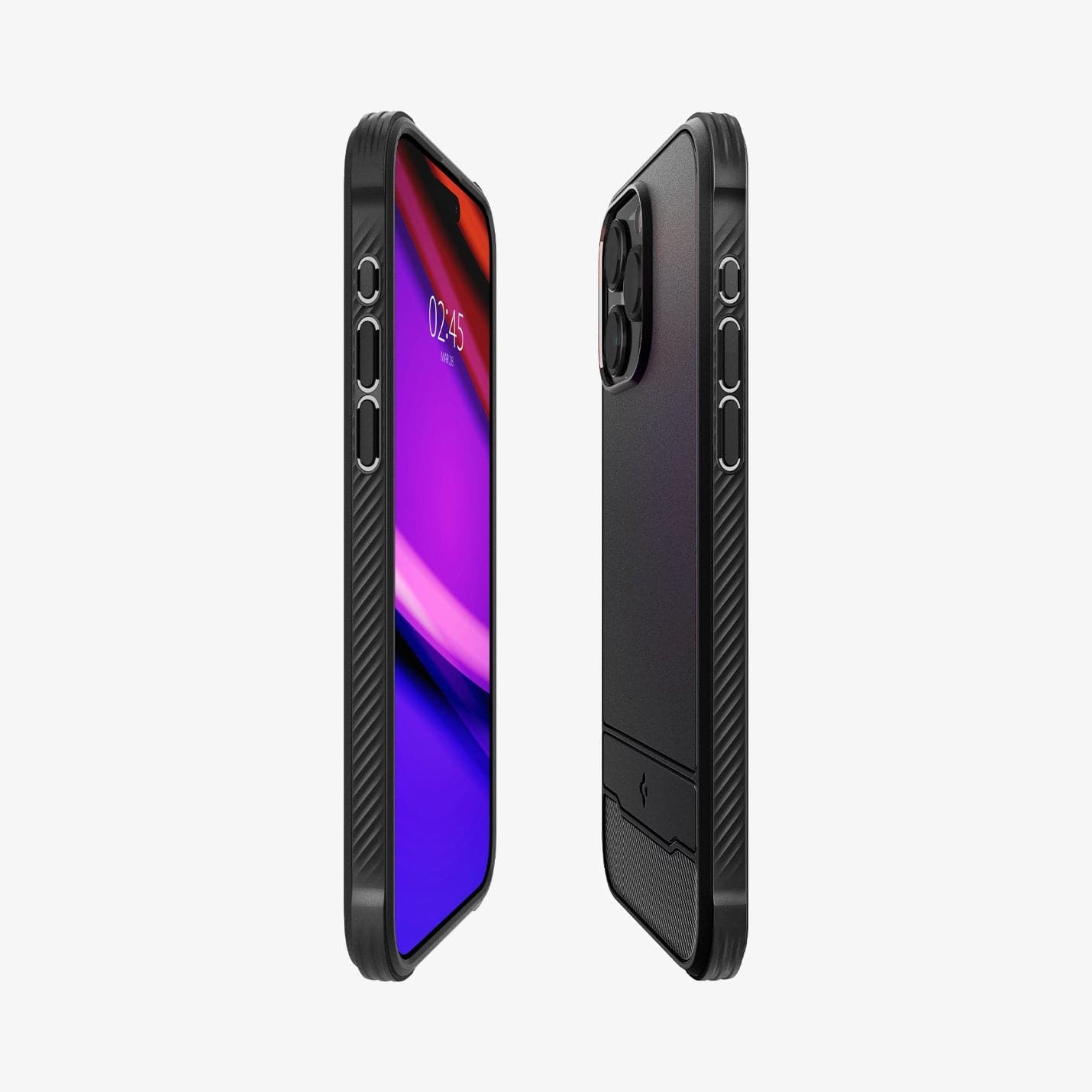 ACS06703 - iPhone 15 Pro Case Rugged Armor (MagFit) in matte black showing the sides, partial front and back