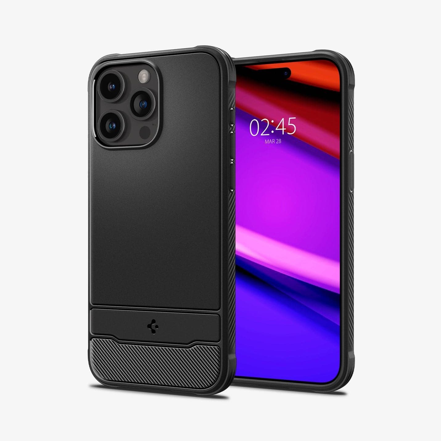 ACS06703 - iPhone 15 Pro Case Rugged Armor (MagFit) in matte black showing the back and front
