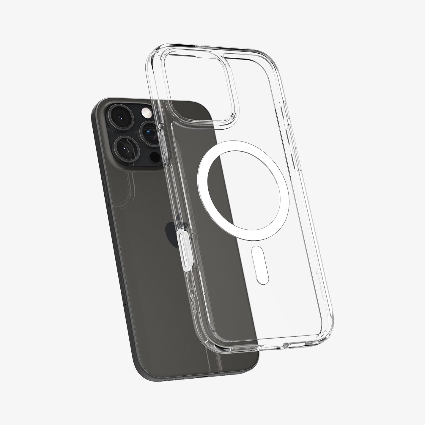 ACS08512 - iPhone 16 Pro Case Ultra Hybrid T (MagFit) in White showing the back, hovering above the device