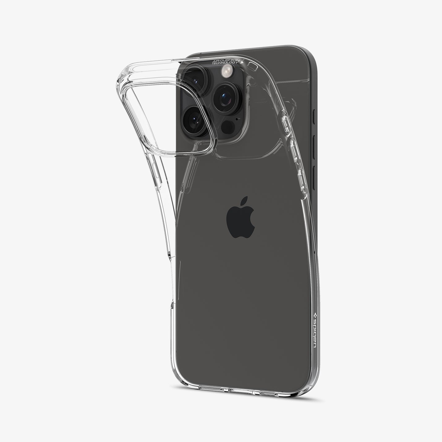ACS08112 - iPhone 16 Pro Case Liquid Crystal in Crystal Clear showing the back, partial top peeled off