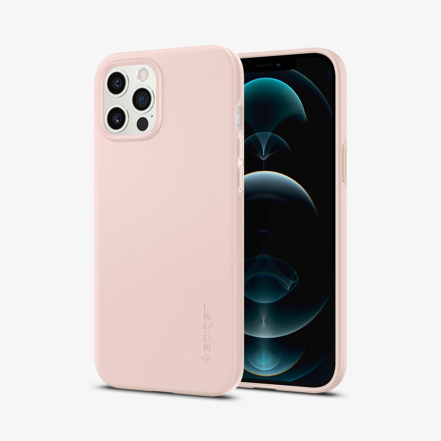 ACS02478 - iPhone 12 Pro Max Case Thin Fit in pink sand showing the back and front