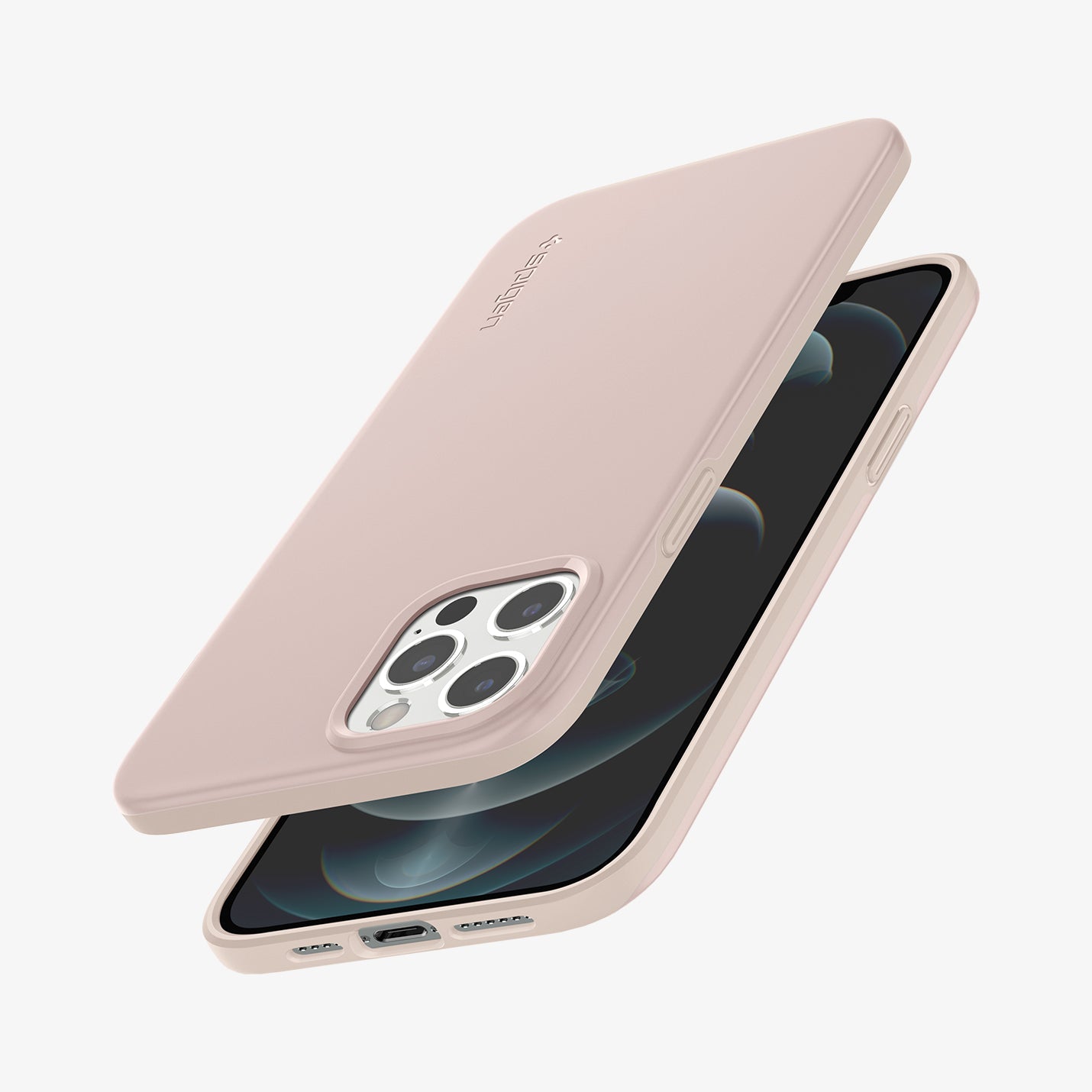 ACS02478 - iPhone 12 Pro Max Case Thin Fit in pink sand showing the back, front and sides