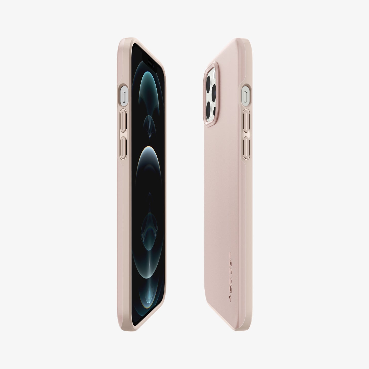 ACS02478 - iPhone 12 Pro Max Case Thin Fit in pink sand showing the sides, partial front and back