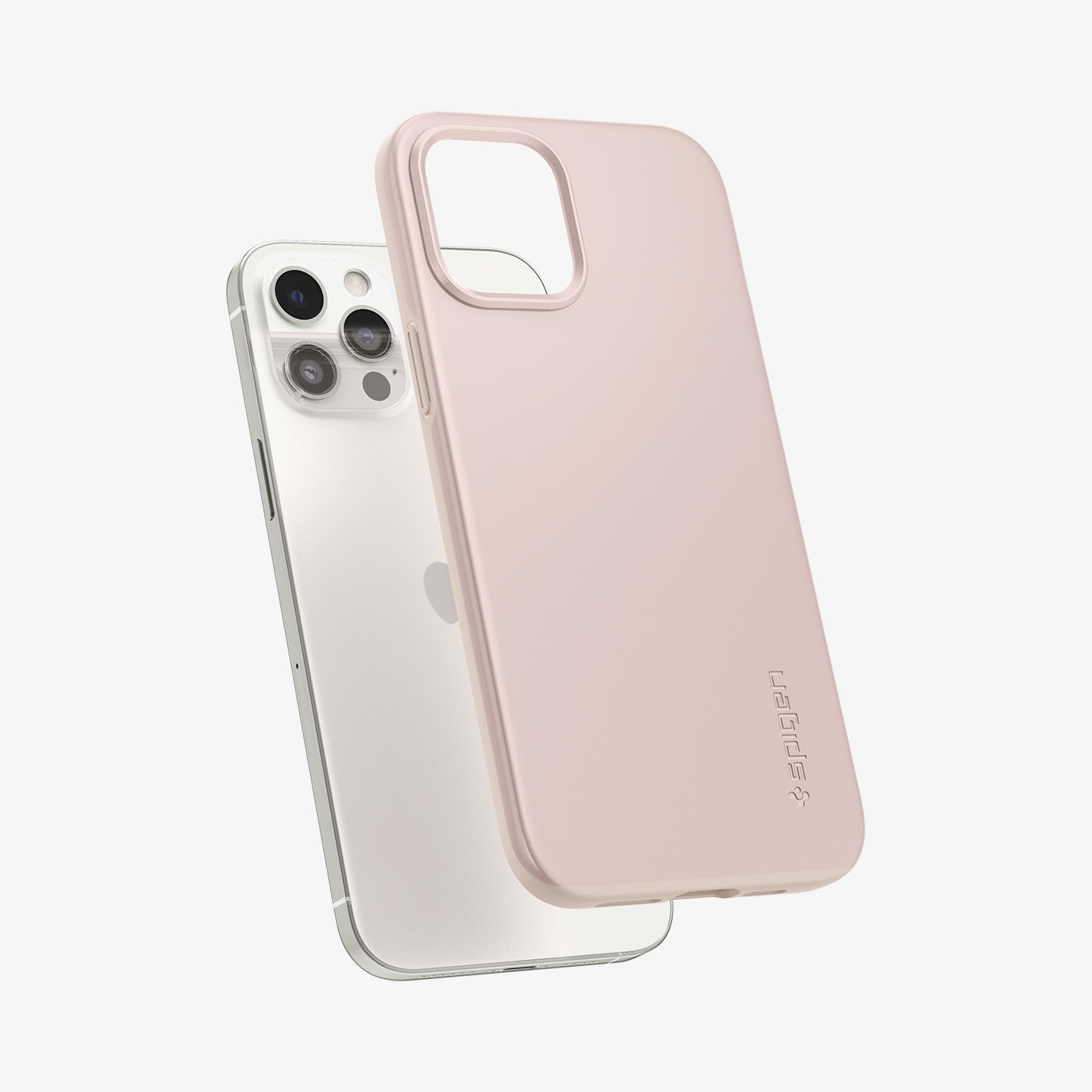 ACS02478 - iPhone 12 Pro Max Case Thin Fit in pink sand showing the back with case hovering away from device