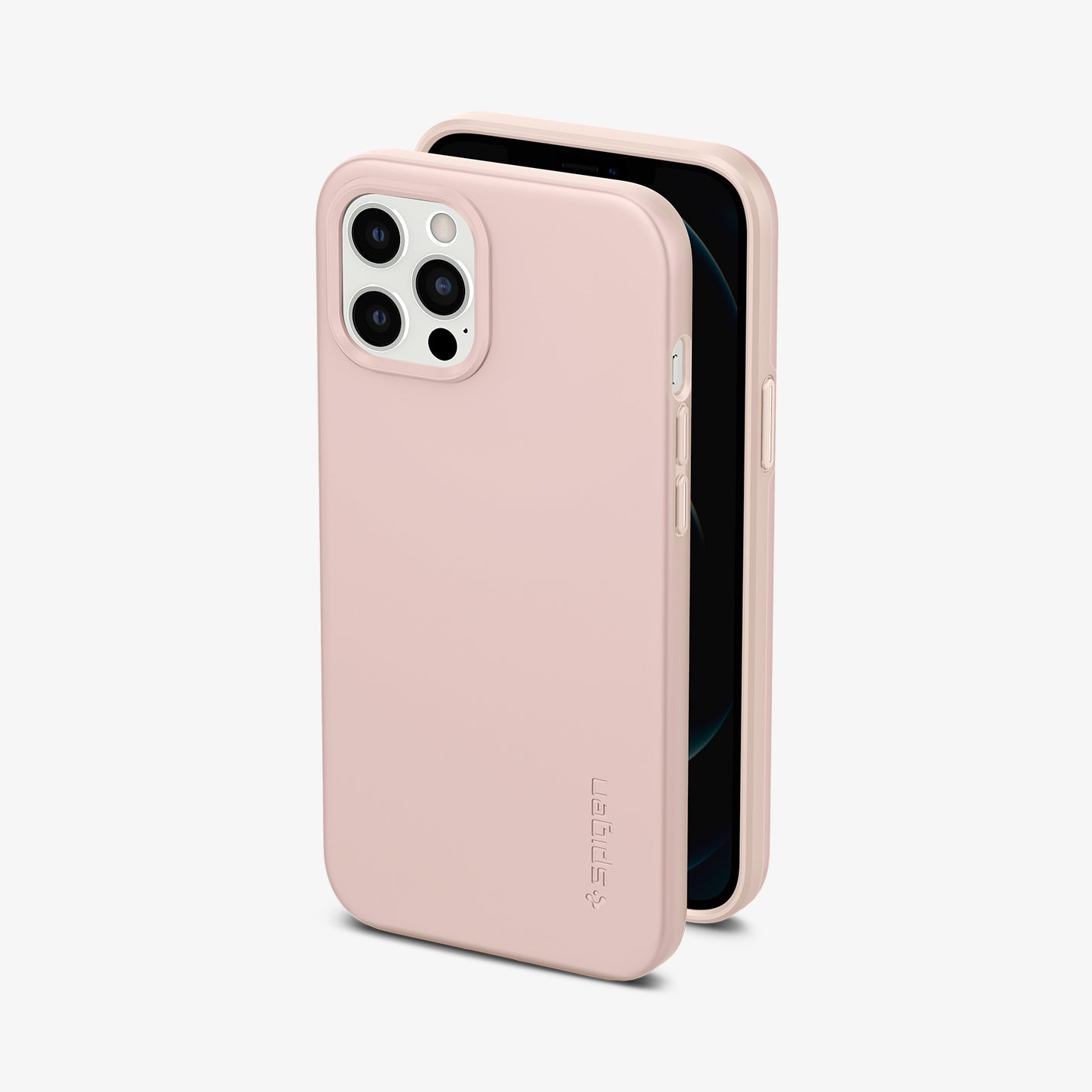 ACS02478 - iPhone 12 Pro Max Case Thin Fit in pink sand showing the back, sides and front
