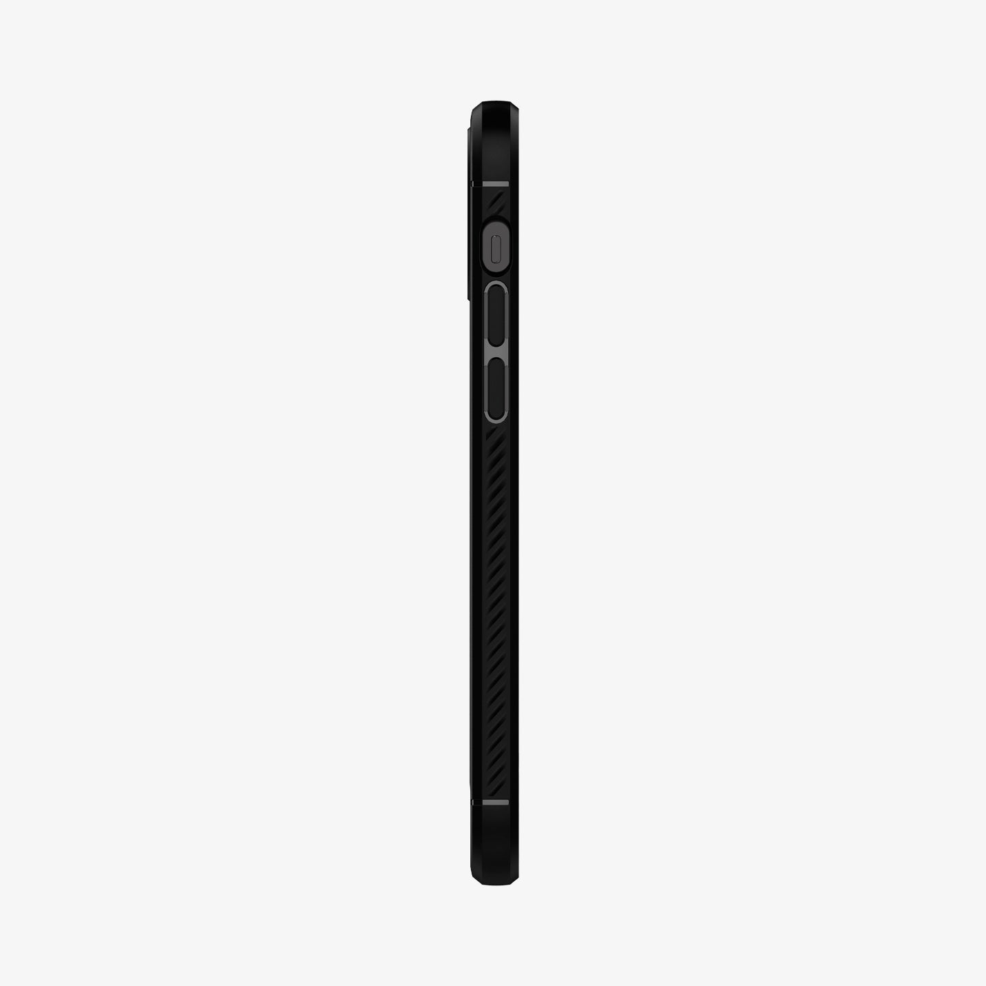 ACS01700 - iPhone 12 / 12 Pro Case Rugged Armor in matte black showing the side with volume controls