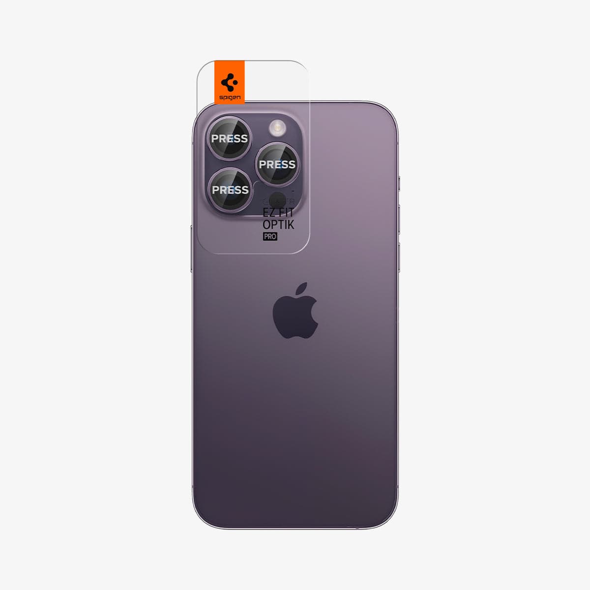 AGL05597 - iPhone 14 Pro / 14 Pro Max Optik Pro Lens Protector in deep purple showing the back with ez fit installed on camera lens