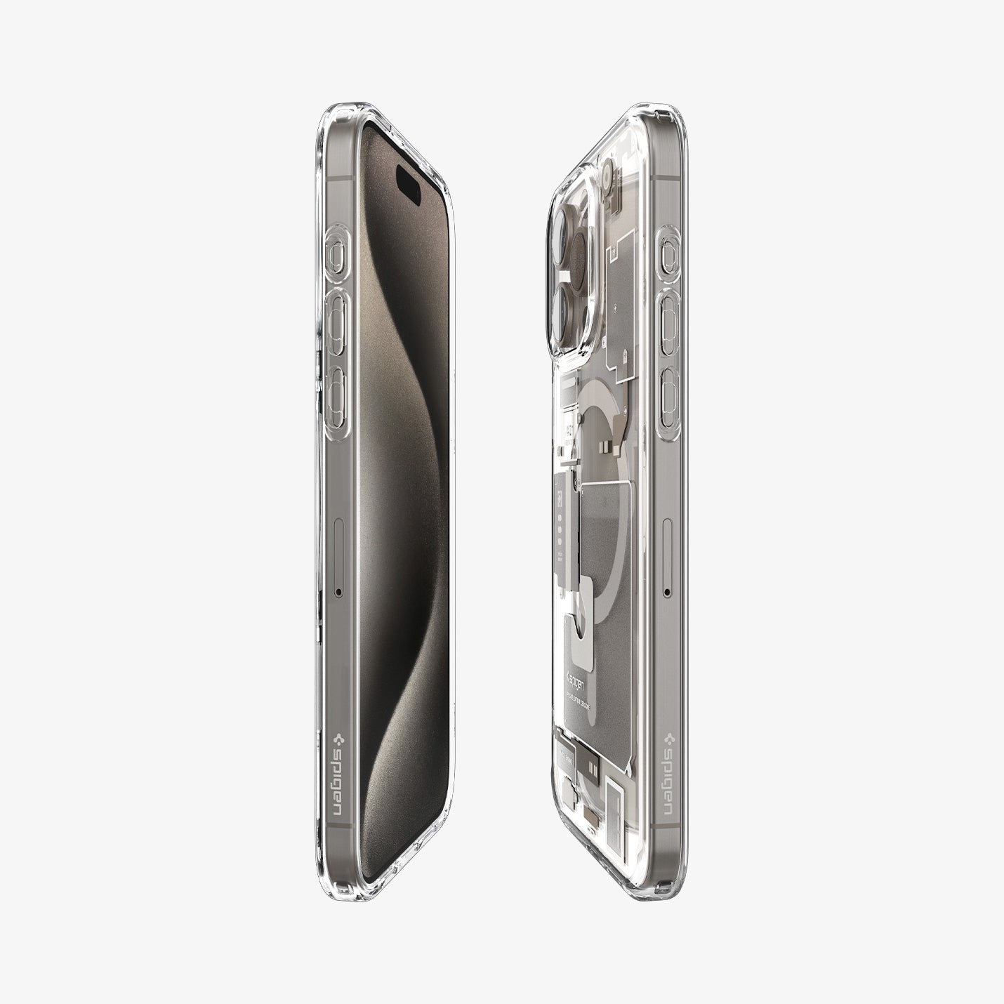 ACS07211 - iPhone 15 Pro Max Case Ultra Hybrid Zero One (MagFit) in Zero One Natural Titanium showing the sides, partial front and partial back