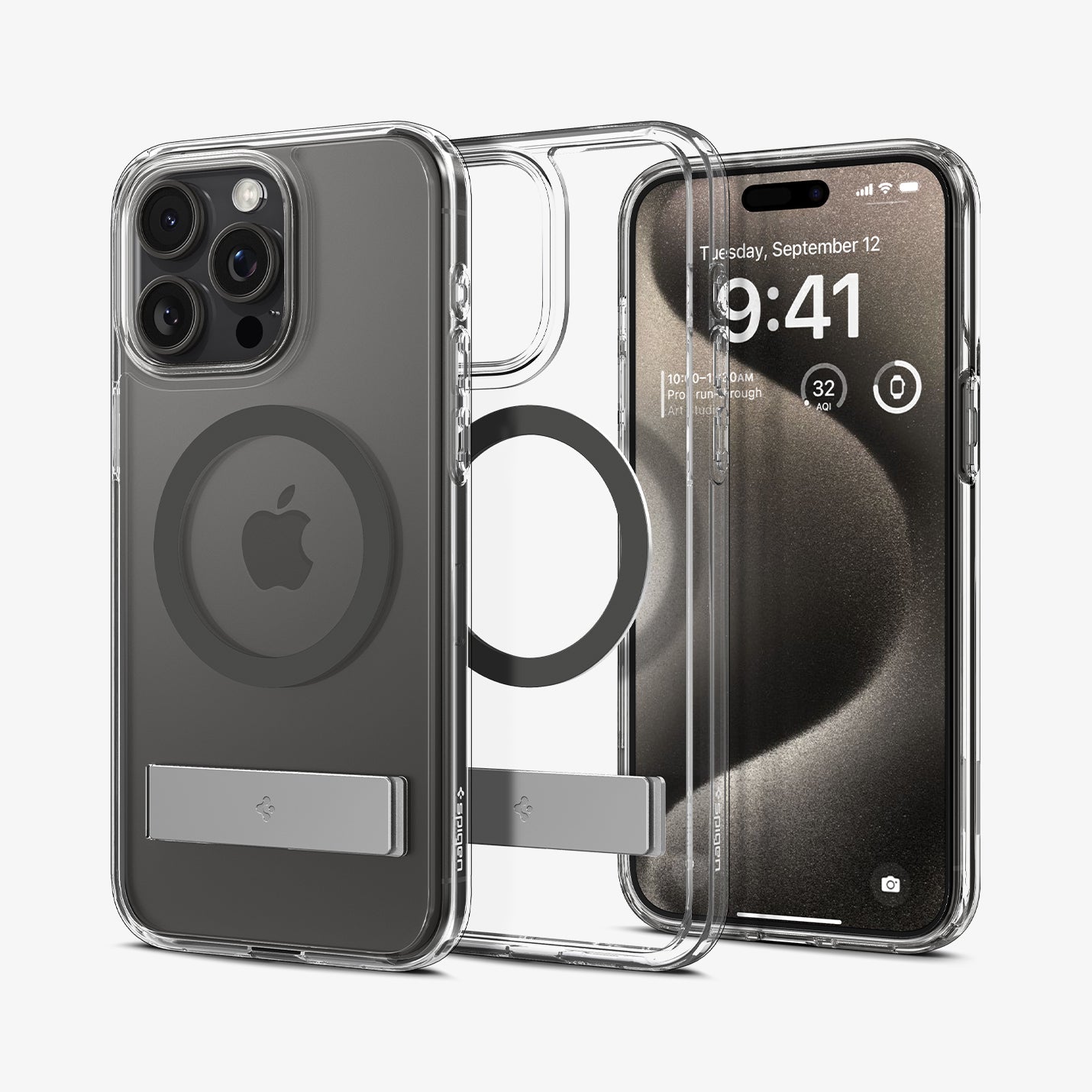 ACS06584 - iPhone 15 Pro Max Case Ultra Hybrid S (MagFit) in graphite showing the back, inside and front
