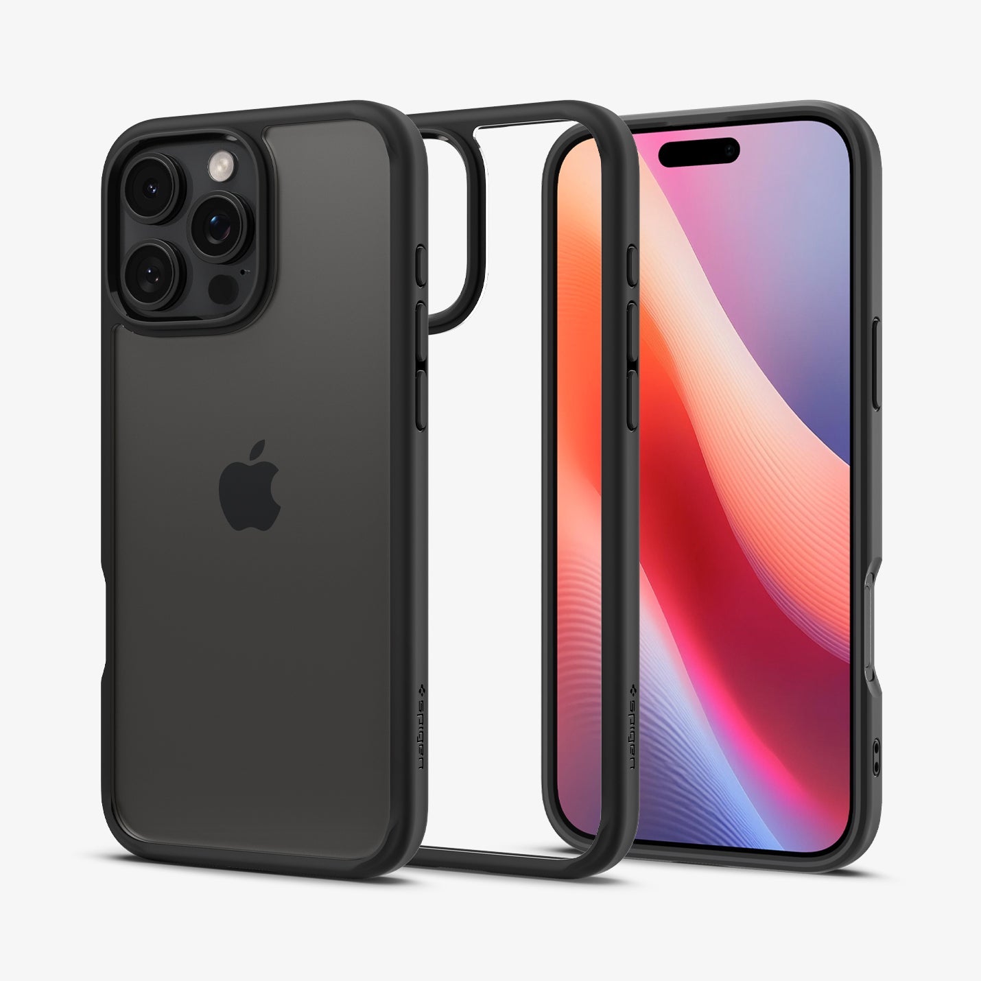 ACS07996 - iPhone 16 Pro Max Case Ultra Hybrid in Matte Black showing the back, partial sides, inner side and front