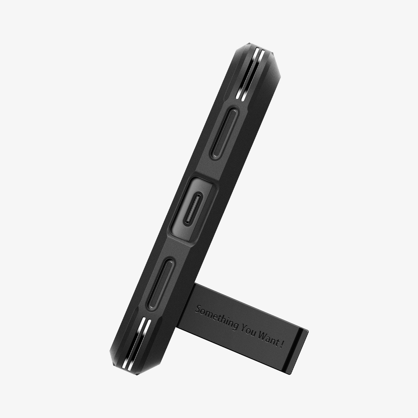 ACS07264 - Pixel 8a Case Tough Armor in Black showing the bottom with a built-in propped up kickstand