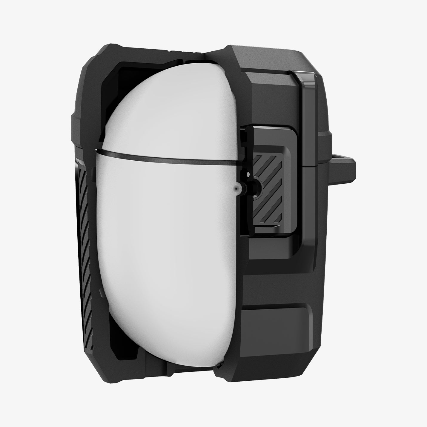 ACS07606 - Pixel Buds Pro 2 Lock Fit in Matte Black showing the front, half of the case was cut open