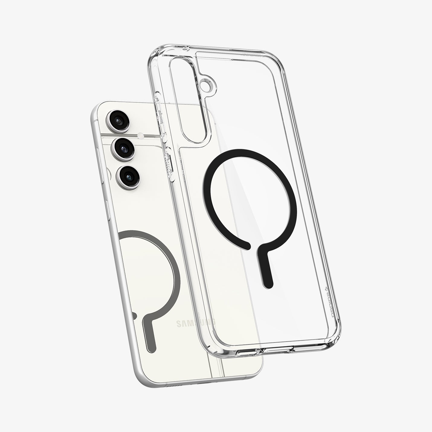 ACS06374 - Galaxy S23 FE Case Ultra Hybrid OneTap Metal Ring (MagFit) in black showing the back with case hovering away from the device