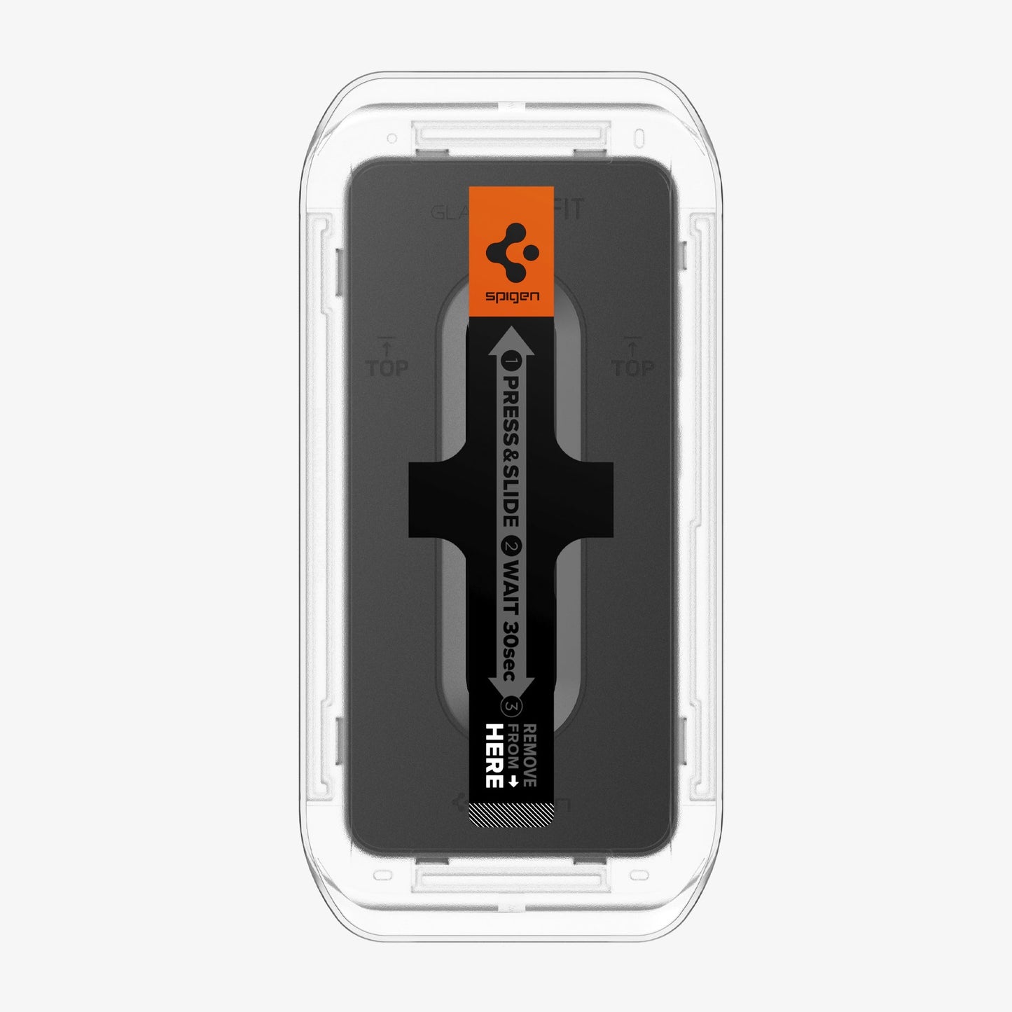 AGL07430 - Galaxy S24 Plus GLAS.tR EZ Fit in Transparency showing the top of alignment tray